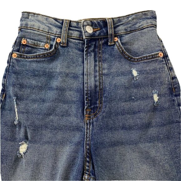 H & M Divided Women's size 0 Mom High Waist Tapered Distressed Blue Denim Jeans - Picture 3 of 12